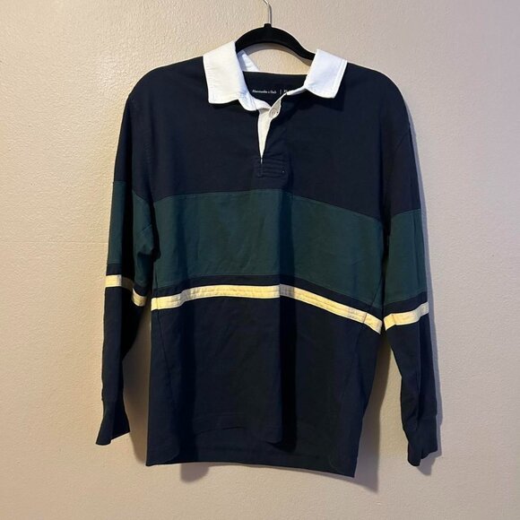 Abercrombie & Fitch Mens XS Oversized Retro 70s Navy and green striped long - Picture 1 of 6
